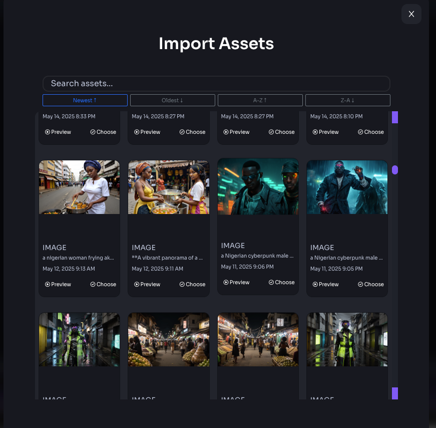 project manager UI screenshot